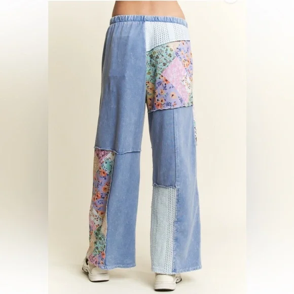 Mineral Washed Floral Patchwork Pants - Picture 2 of 3